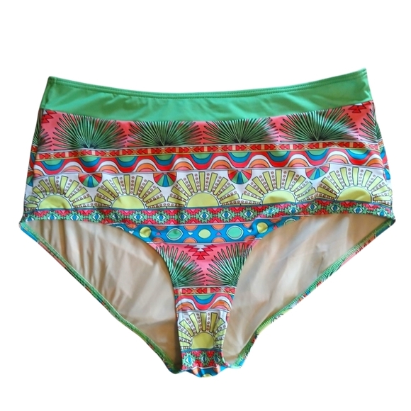Modcloth High Dive Colorful High-Waist Bikini Bottoms Tropical XL - Picture 5 of 9